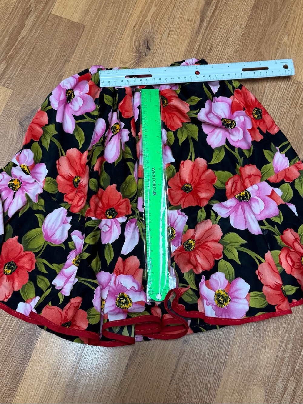Floral Black A-Line Skirt with Pink & Red Blooms